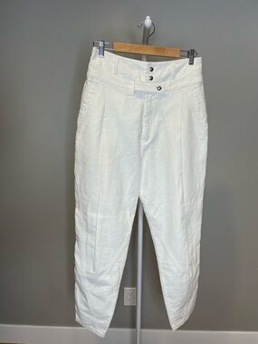 Frame Denim White 100% Cotton High-Waisted Tapered Utility Style Trouser Size 28